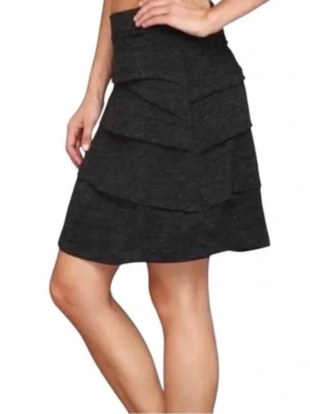 Prana Women's Leah Charcoal Gray Tiered Pull On Skirt Size Small S Wool Blend